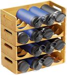 SpaceAid Bamboo Water Bottle Organizer with Labels, Kitchen Pantry Water Bottle Storage Rack for Cabinets, Home Cup and Wine Bottle Holder Shelf Organizers, 4 Pack 4-Slot, Hold 16 Bottles