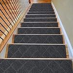 Triceratops 8"x 30" (14-Pack) Carpet Stair Treads, Non-Slip Carpet Stair Runner with Non Skid Rubber Backing Removable Washable Step Runners Perfect for Pets,Elders (Smoky Gray)