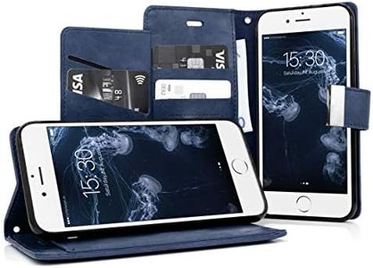 MyGadget Flip Case para iPhone 6 6s en Cuero Sintético PU - Funda Cierre Magnético Tarjetero con 5 Bolsillos y Soporte Plegable Anti Golpes - Azul