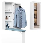 Organizedlife Wall Mounted Ironing Board Cabinet with Iron Storage, Built in Ironing Center, Hanging Ironing Board for Laundry, Folding Leg & Mirror