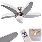 Ceiling Fan Morino Made of Metal/Wood/Glass in Nickel matt/Silver, Ceiling lamp with Fan incl. Remote Control switchable in 3 Steps, Suitable for Summer and Winter, Without Bulbs