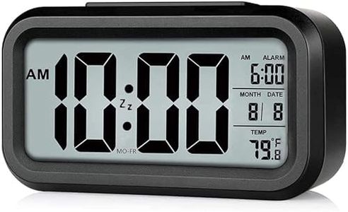 BUYERZONE Digital Smart Alarm Clocks Table Desk Clock for Students Kids Bedroom Home Office Heavy Sleepers with Automatic Sensor Date & Temperature, Backlight LCD Display (Black)