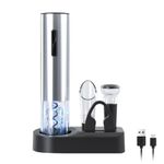 ELMWAY Electric Wine Opener Set,Wine Bottle Corkscrew Opener with Foil Cutter, Wine Aerator Pourer, Vacuum Stoppers, Reusable Wine Bottle Openers with Storage Base Stainless Steel-Rechargeable