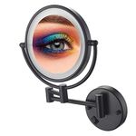 Wall Mount Makeup Mirror with Lights and Magnification 5X, Double-Sided 8 Inch Swivel Wall Mounted Makeup Mirror Black Two Side 360 Swivel Cosmetic Face Extendable Vanity Mirrors