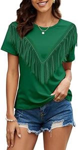 PESION Womens Funny 80s 90s Shirts Short Sleeve T-Shirt Fringe Trim Tops Tees Blouse, Green, 4X-Large