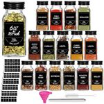 STARSIDE 16 pcs Glass Spice Jars with Labels & Black Lids, 6 oz Empty Square Containers Seasoning Storage Bottles with 144 Labels for Pantry Organizers and Storag