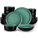 vancasso Dinner Set, Reactive Glaze Dinner Sets for 6 People, 24-Piece Mediterranean Crockery Set with Dinner Plates, Dessert Plate, Cereal Bowls and Pasta Bowls, Playa Green