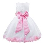 dPois Kids Floral Petals Tulle Dress Wedding Party Princess Pageant Formal Ball Gown Flower Girl Dress with Bow Sash Pink 4