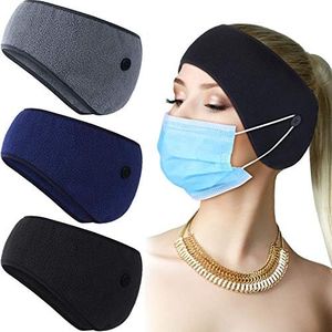 3 Pieces Button Headband Thermal Headband Ear Warmer Headband Winter Headbands Fleece Headband for Women Men, Grey, Black, Dark Blue