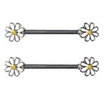 BODYA Pair Cute Double Enamel Spring Daisy Flower Nipple Barbell Ring Piercing bar Stainless Steel 14g (Daisy Flower-one Pair)