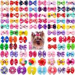 Mruq pet 100pcs Small Dog Hair Bows with Rubber Bands, Bulk Handmade Rhinestone Pearls Dog Hair Grooming Bows, Puppy Yorkie Dog Hair Bows, Dog Bows for Dog Hair Accessories Supplies