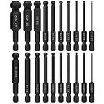 Hakkin 20Pcs Ball End Allen Key Bit Set S2 Steel Hex Bits Phosphate Treatment Magnetic 1/4” Hex Shank Allen Wrench Drill Bits Set Metric & SAE Ball End Hex Screwdriver Bits for IKEA Furniture 65mm