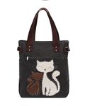 KAUKKO Women Canvas Handbag Shoulder Bag Cat Big Tote Bag