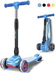 LOL-FUN Scooter for Kids Ages 3-5 Years Old Boys Girls with 3 Wheel LED Lights, Extra-Wide Childrens Foldable Kick Scooter for Kids Ages 6-12 Toddler with 4 Adjustable Height and Lean-to-Steer - Blue