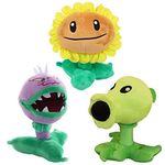 Jhesao 3 Pcs Plants Vs Zombies Plush Plants Sets Toy Peashooter, 1 2 Stuffed Soft Chomper Doll, Sunflower Pvz Figure Doll New