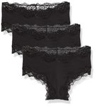 Maidenform Women's Underwear Pack, Low-Rise Cheeky Fit, Scalloped Lace Hipsters, 3-Pack, Black/Black/Black, X-Large