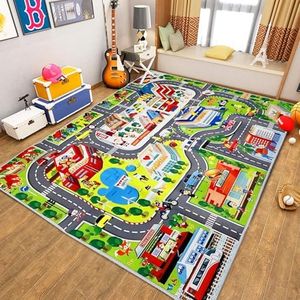 Kids Carpet City Play Mat, Anti Slip Car Rug Playmat for Floor, 32"x63" Large Play Have Fun & Learn Safely Road Traffic System Activity Centerpiece Area Rug for Child Room, Playroom (City 5, 80*160cm)