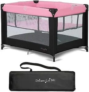 Dream On Me Zazzy Portable Playard with Bassinet in Pink, Packable and Easy Setup Baby Playard, Lightweight and Portable Playard for Baby with Mattress and Travel Bag