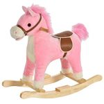 HOMCOM Kids Plush Rocking Horse w/Sound Moving Mouth Wagging Tail Children Rocker Ride On Toy Gift 3-6 Years Pink