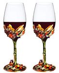 XUDREZ Red/White Wine Glass, Handmade Painted Enamel Flower Gin Wine Glass Long Stem Lead Free Crystal Wine Glasses, Ideal Gifts for Women Mum Friends Mothers Day (Green (Set of 2))