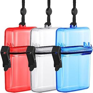 Outus 3 Pieces Waterproof Case ID Card Holder with Floating Sports Case Locker with Hanging Ring and Rope (Clear Blue Red,4.72 x 2.95 x 1.57 Inch)