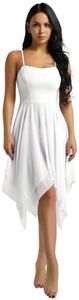 IEFIEL Asymétrique Robe de Soirée Femme Bretelles Robe de Cocktail Taille Haute Mousseline Robe de Ballet Danse Classique sans Manches Femmes Robe de Latine Jazz Spectacle S-2XL Blanc S