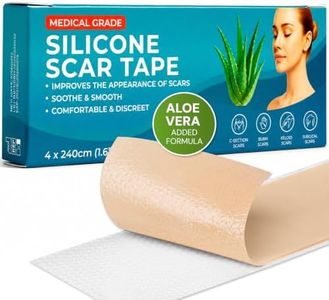Medical Grade Silicone Scar Tape Aloe Vera | 4cm x 2.4M | Silicone Scar Sheets for After Surgery C Section Recovery, Face Treatment Gel Patches/Plasters