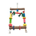 PARROT ESSENTIALS Cotton Rope Swing with Wooden Blocks - Rainbow Perch Wooden Swing for Budgies, Cockatiels, Conures and More - Parrot Toy Nest Swing Encourages Foot Exercise - Hanging Rope Parrot Toy