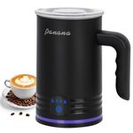 Panana Electric Milk Frother Steamed, 4 in 1 Automatic Frother and Milk Steamer, Hot & Cold Milk Warmer, 430ml, Temperature Control Auto Shut-Off, for Coffee, Latte, Cappuccino, Chocolate Milk (Black)