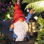 halp·ssfm Garden Gnome Statue Solar Light Outdoor Decorations Figurine with Lantern Led Shovel Sculpture Lawn Patio Yard Porch Outside Christmas Housewarming Gifts for Women Mom Grandma