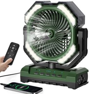 covozon 20000mAh Portable Misting Fan, USB Rechargeable Camping Fan with LED Light, Personal Battery Operated for Outdoor, Tents, Beach, Travel - 250mL Water Tank & Hook Included, Green.