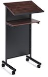Wheeled Lectern with Storage Shelf - Black/Cherry - Compact Standing Desk for Reading - LapTop Stand