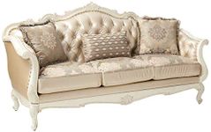 Acme Chantelle Rose Gold and Pearl White Sofa with 3 Pillows