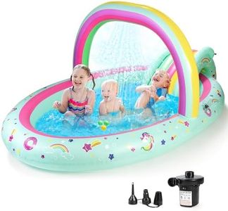 SULIFEEL Rainbow Unicorn Inflatable Play Center Kiddie Pool with Slide and Sprinkler for Children, 8ft x 5ft x 9.5in Baby Pool for Backyard and Garden, Free Inflatable Pump (Rainbow)