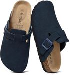 KIDMI Genuine Suede Clogs for Women Cork Footbed Sandals Leather Mules Potato Shoes with Arch Support Navy 45 (Size 12.5-13)