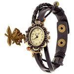 Spiffy Eleganzza Women Quartz Bracelet Watch Fashion Weave Wrap Around Leather Wrist Watch Classic Bracelet Watch (Black)