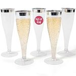 Prestee 24 Plastic Champagne Flutes Disposable - Silver Glitter Plastic Champagne Glasses, Elegant Plastic Toasting Cups for Weddings, Cocktail Parties, New Year's Celebrations