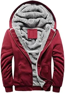 Flygo Men's Winter Sherpa Lined Hoodie Jacket Thermal Full Zip Hooded Fleece Sweatshirt (Red, Large)