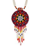 Native Style Beaded Necklace Earrings Set with Large Rosette Pendant, Glass, n