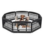 IRIS USA Dog Playpen, 8-Panel 60 cm Pet Playpen with Door, Puppy Playpen, Indoor/Outdoor Dog Pen, 213 x 213 x 60, Foldable, Customizable, Black