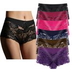 YaoKing Women's Underwear Regular & Plus Size Panties Sexy Lace Boyshort Hipster Cheeky Panty- 6 Pack (6 Pack-B9144, 4XL)