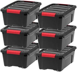 IRIS USA 12.3L (13 US QT) Stackable Plastic Storage Bins with Lids and Latching Buckles, 6 Pack, Containers with Lids and Latches, Durable Nestable Closet Garage Totes Tub Boxes for Organizing, Black