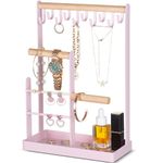 ProCase Jewelry Organizer Stand Necklace Holder Earring Organizer, 4-Tier Jewellery Organizers Earring Tower Display Rack with Metal Storage Tray for Bracelet Rings, Gifts for Women Girls -Pink