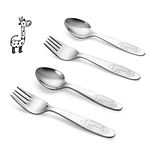 FUNNUO 4 Piece Toddler Utensils Set, Stainless Steel Toddler Forks and Spoons, Safe Kid Silverware Set for Self Feeding, Children Flatware Sets with Mirror Polished, Dishwasher Safe