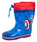 Marvel Boys Captain America Wellington Boots With Tie Tops Kids Avengers Wellies Wellingtons Wellys Blue EU 29 / UK 11