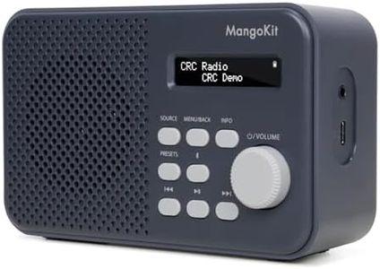 MangoKit MD2 DAB Radio with Bluetooth Speaker, Portable DAB+ Digital Radio,FM Kitchen Radios Mains and Battery Powered,Display,40 Preset Stations,Alarms,Clock,Snooze Timer, Headphone Port-Dark Grey