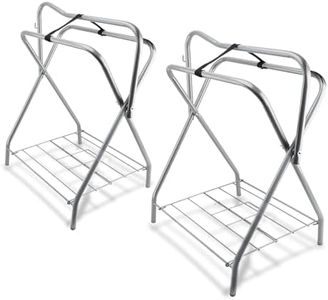 HDYEGY 2 Pack Saddle Rack Portable Folding Horse Saddle Stand for English and Western Saddles,28" L x 19" W x 37.5" H,Silver