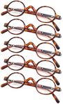 5-pack Mini Oval Round Reading Glasses with Spring Temple Tortoise +1.00