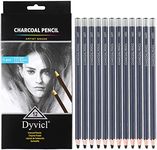 Dyvicl Professional Charcoal Pencils Drawing Set - 12 Pieces Soft, Medium & Hard Charcoal Pencils for Drawing, Sketching, Shading, Artist Pencils for Beginners & Artists