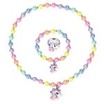 Maeoetty Kids Unicorn Necklace and Bracelet Set, Colorful Jewellery Set for Little Girls, Chirden Ring Great Costume Jewelry and Gift Choice for Children